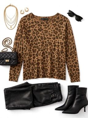 Zara Leopard-Print Brown Knit Top